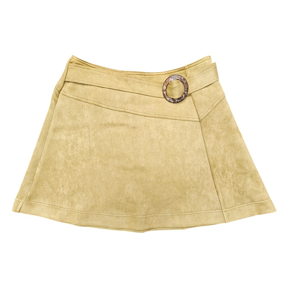 Listicle Faux Suede Mini Skirt Olive Tan Ring Buckle A-Line NWT Large